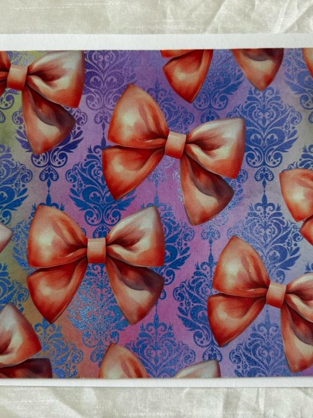 Bow Print Fabric Panel in Coral and Purple Mousepad